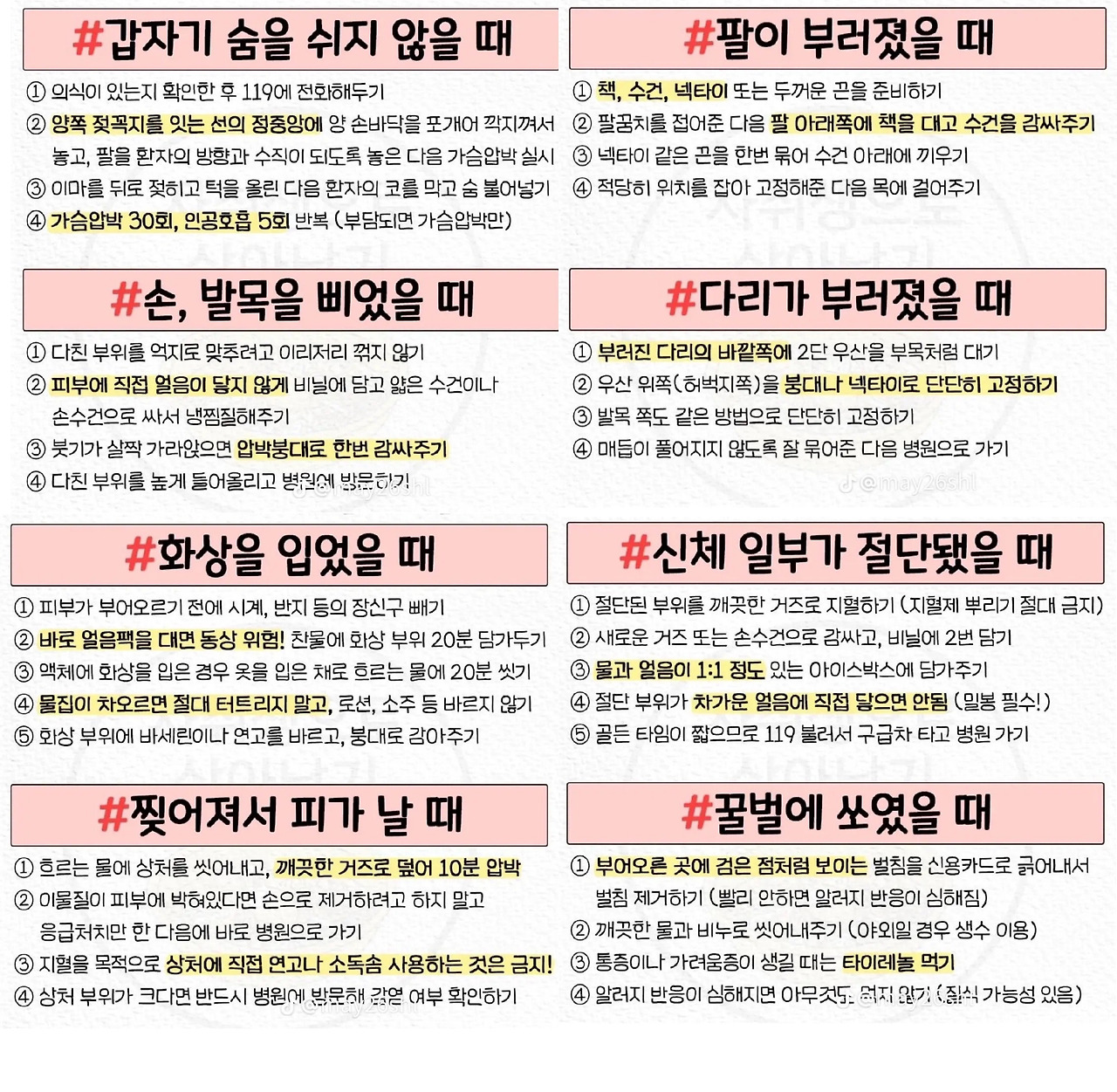 위급상황별 응급처치 방법