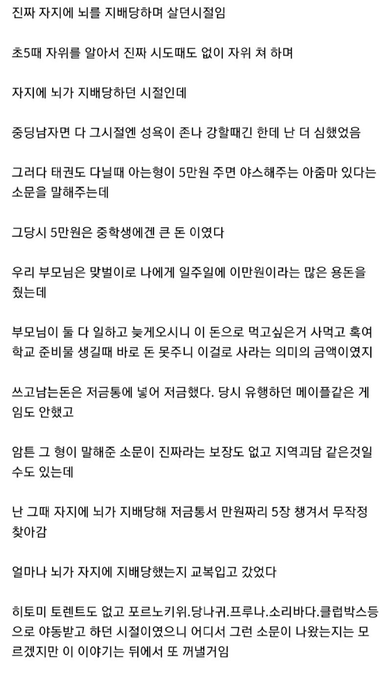 19 실화주장) 중학생때 5만원으로 성매매를 한 디씨인의 이야기.jpg