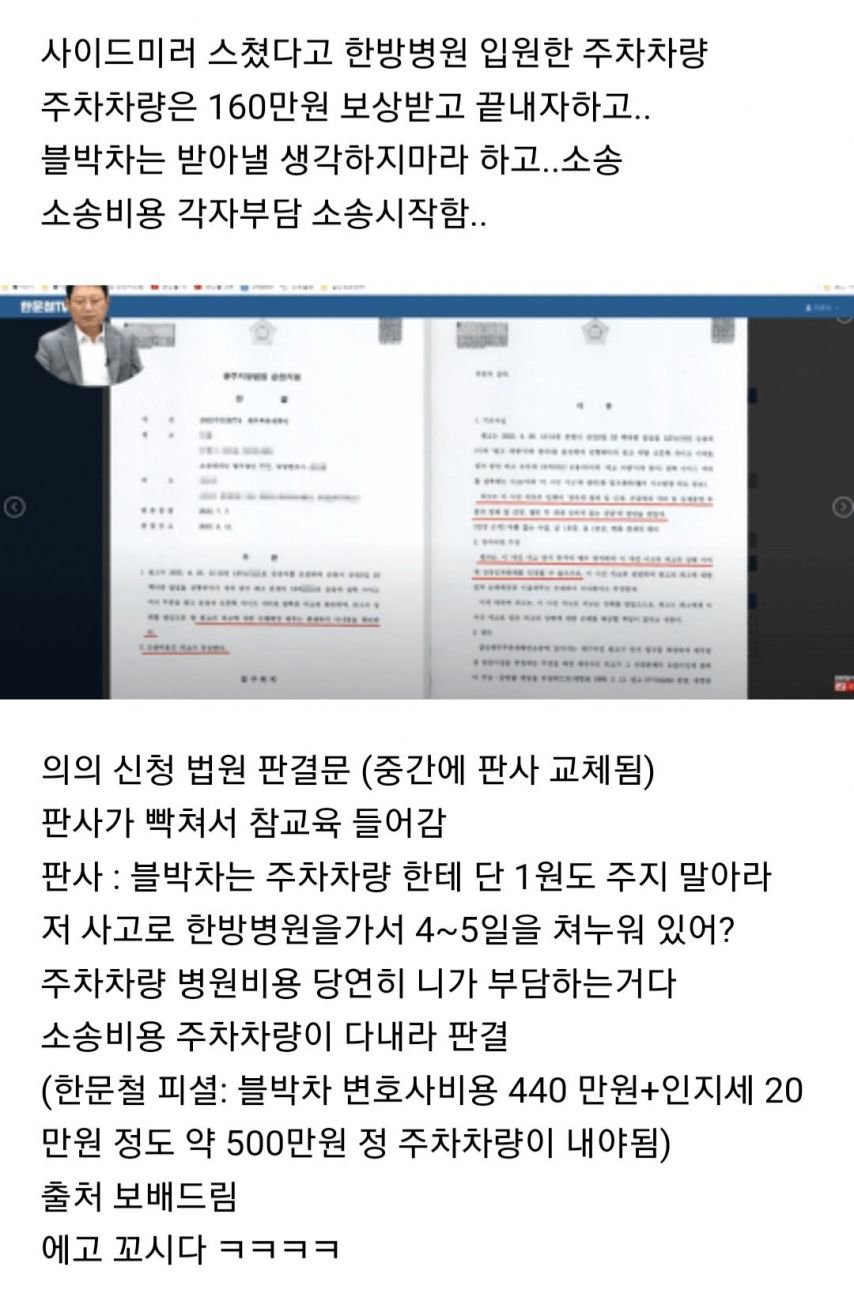 사이드미러 스쳤는데 한방병원 입원