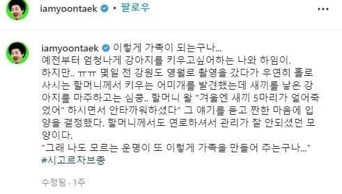 나는 자연인이다 윤택이 입양한 강아지