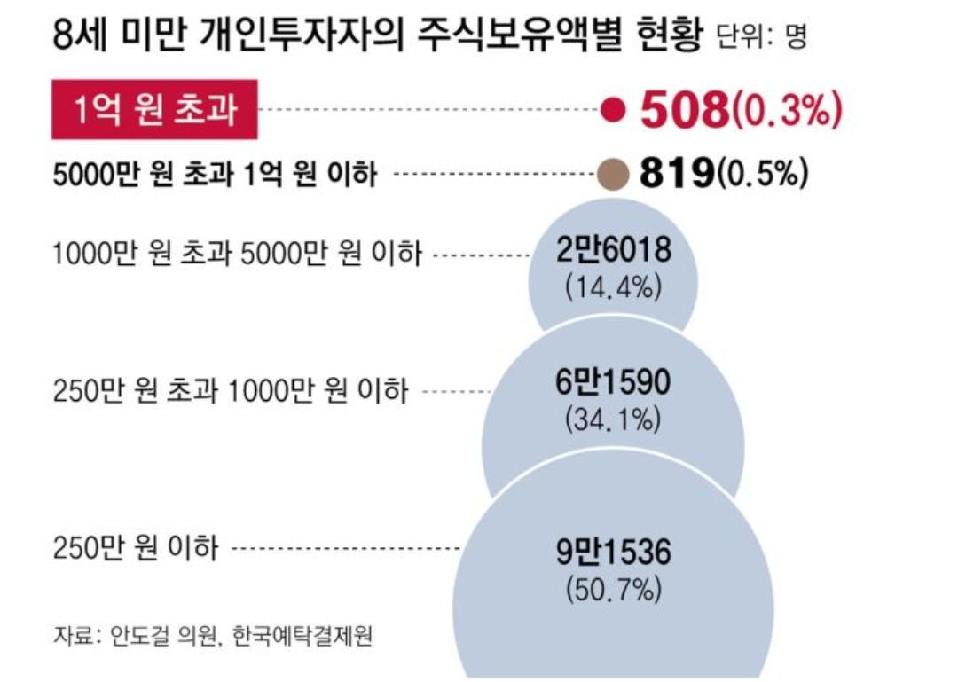 8세 미만 개인 투자자주식 보유액 현황