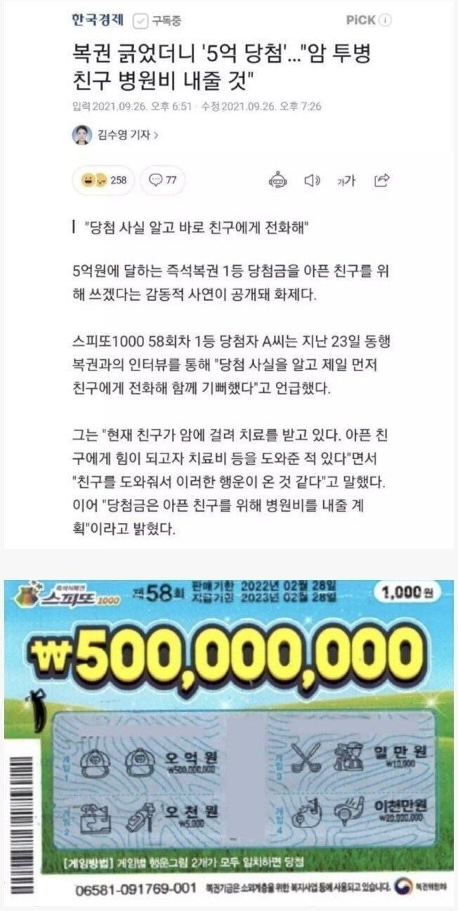 평생 친구를 선택한 5억 복권 당첨자