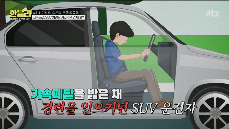 고속도로에서 번개탄 자살 시도하다 경련으로 질주하던 SUV 막은 경차 운전자