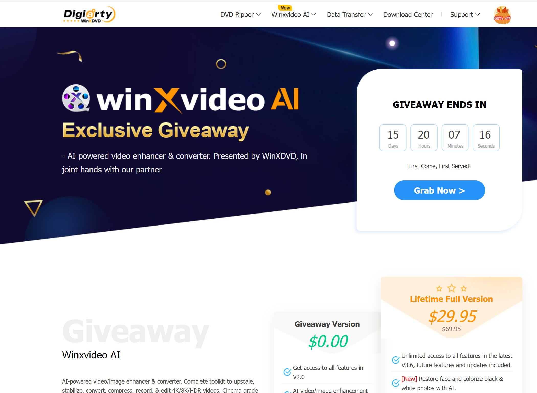 Winxvideo AI 무료버전 11/16 까지 동영상, 사진 보정, 동영상, 음악 무료 다운로드