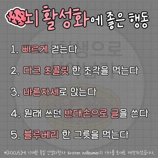 뇌 기능 도움 주는 일상 행동