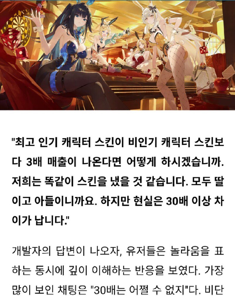 게임들이 인기캐 스킨만 내는 이유