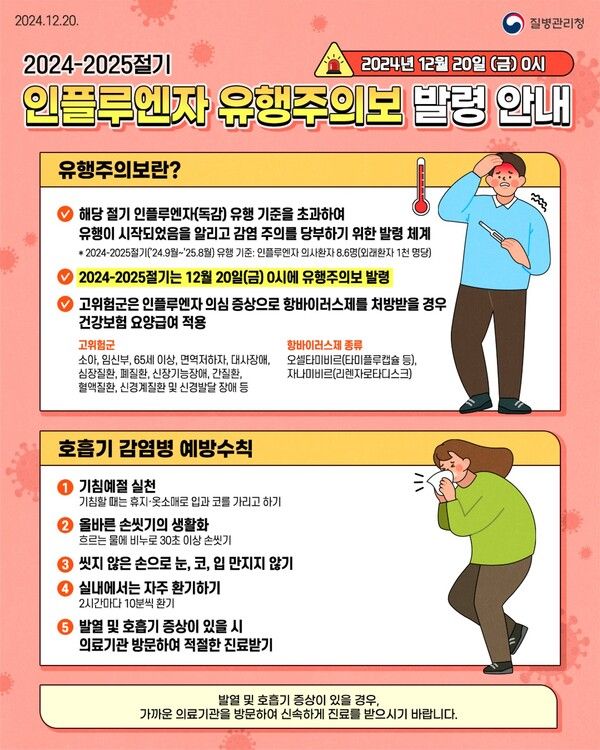 24~25 인플루엔자 유행주의보 발령 안내