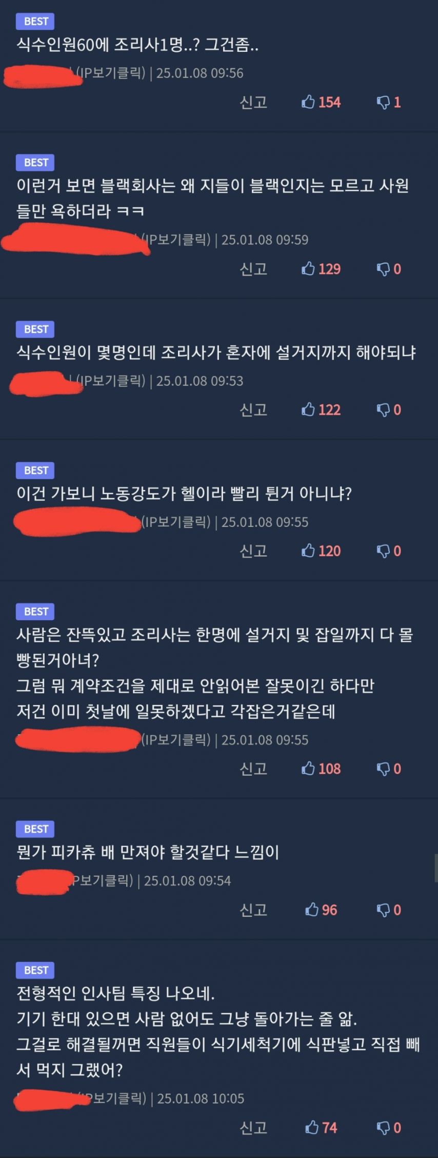 ㅈ소 기업에서 조리사 구인 논란