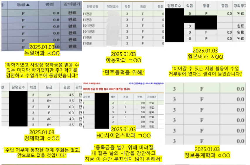 F학점 인증하는 동xx대 학생들 ㄷㄷㄷ