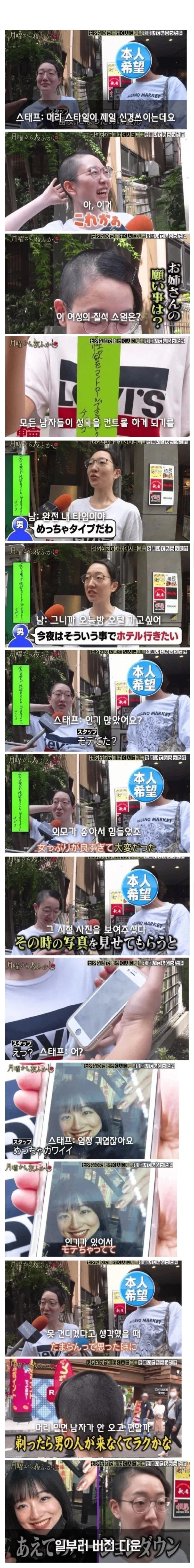 남자들이 귀찮게 굴어서 머리를 민 여자