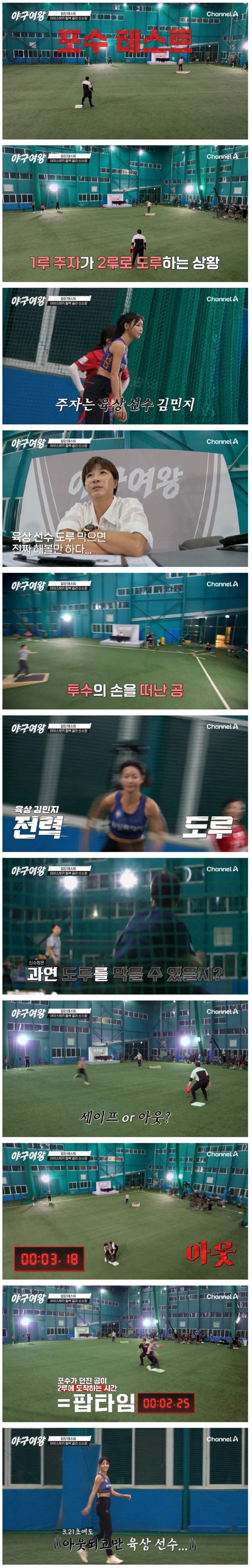 여자 아이스하키 국대 골리 출신의 야구 포수 실력 ㄷㄷ