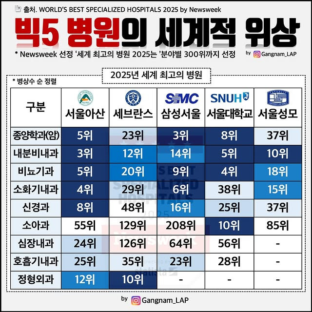 빅5 병원의 세계적 위상