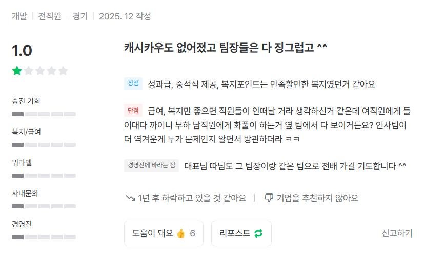 잡플래닛으로 팀장 내부고발하는 여직원들