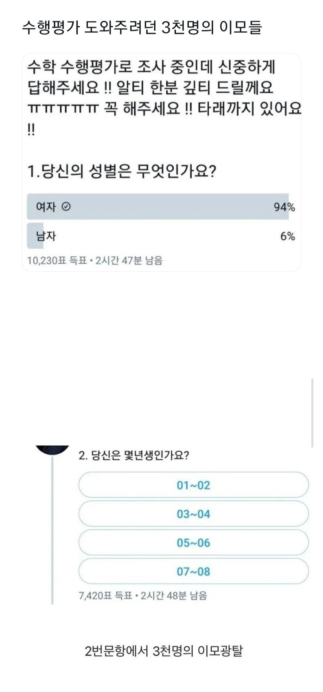수행평가 도와주려던 3천명의 이모들