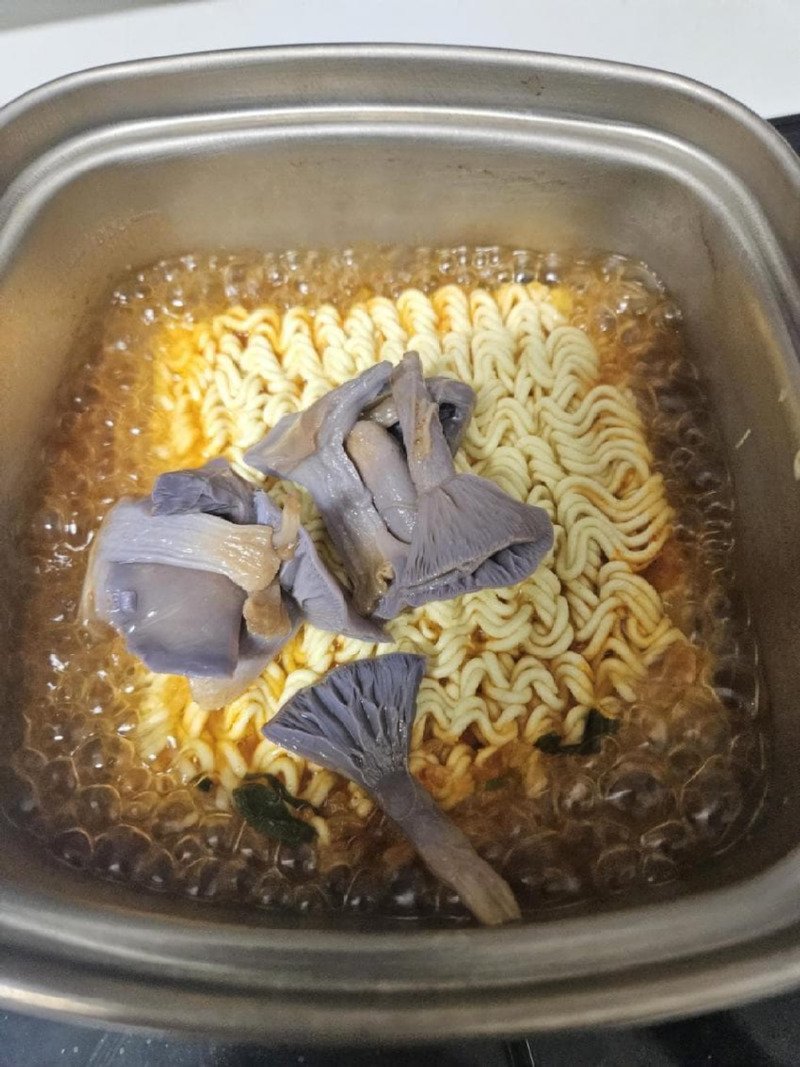 보라색 버섯을 넣고 라면 끓인 사람