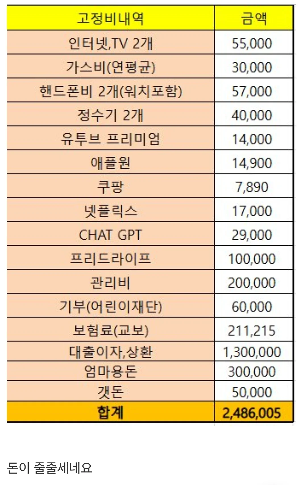 숨만 쉬는데 월250 나간다는 40대 독거남