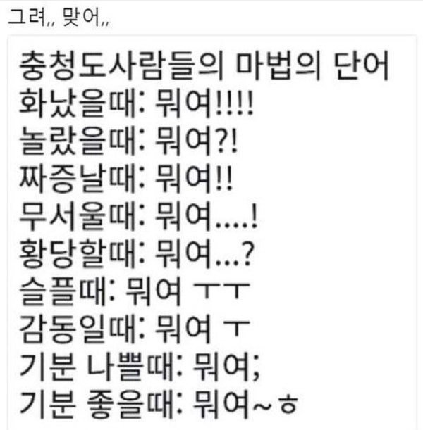 충청도 사람들의 마법의 단어