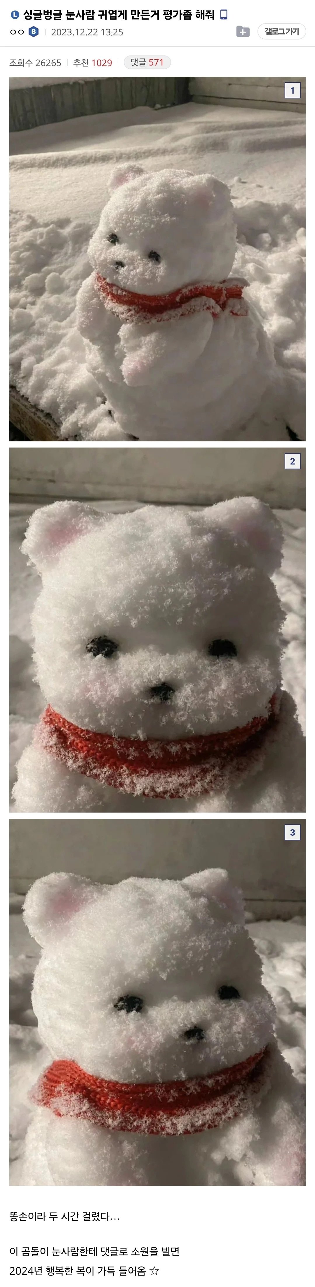 귀여운 눈사람을 만들었다고 자랑하는 디시인