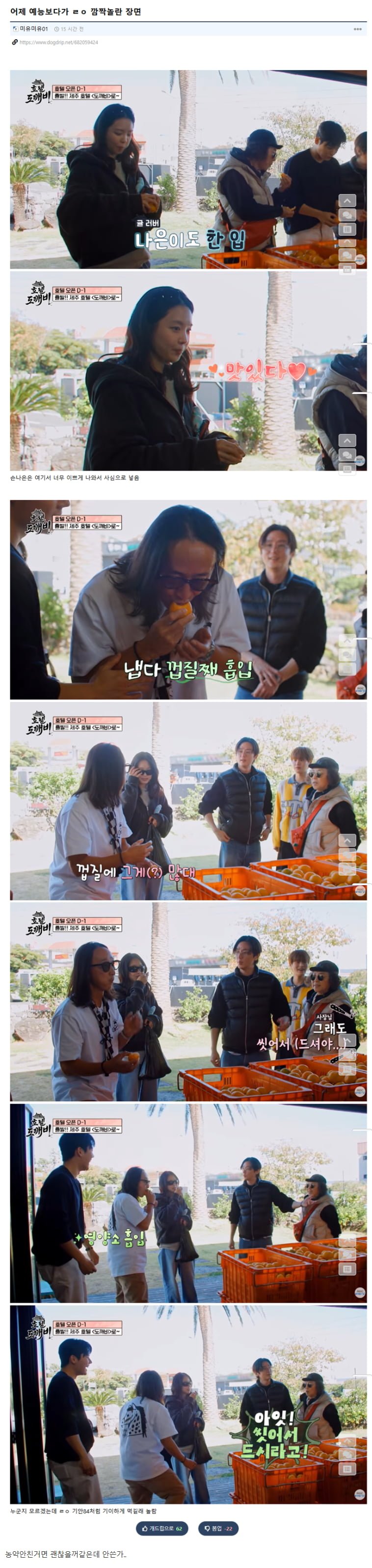 펌) 제주도민이 놀랜 귤 껍질채 먹는 방송인.jpg