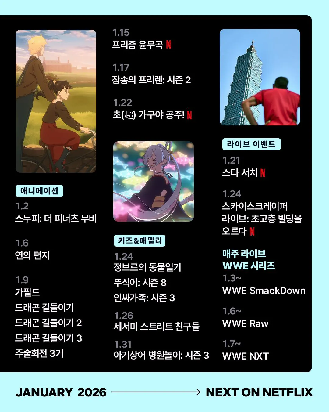 넷플릭스 2026년 1월 공개 예정작