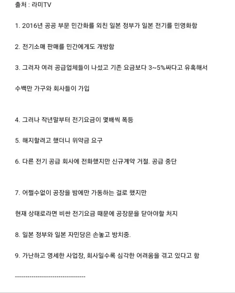 일본 전기 민영화의 최후