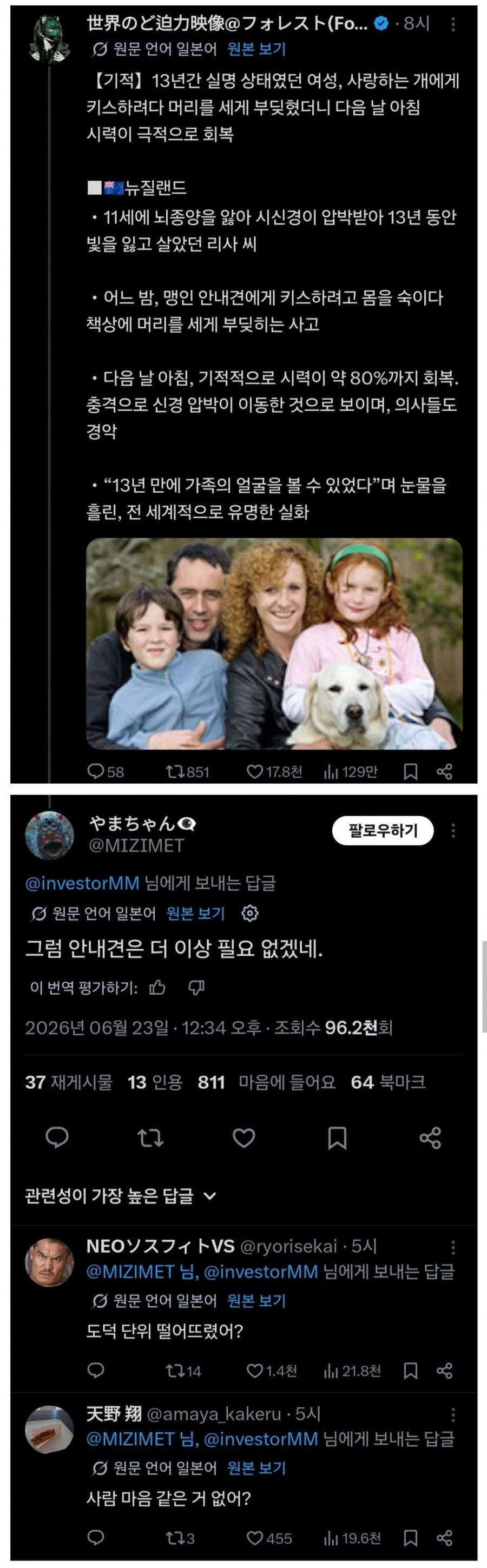 13년간 실명에서 기적적으로 회복