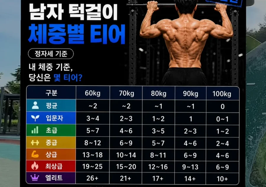 남자 턱걸이 체중별 티어